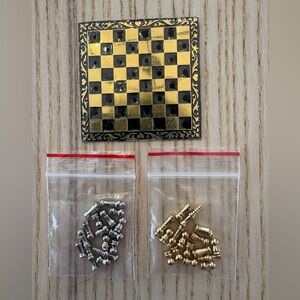 Miniature Chess Set with Gold and Silver Pieces